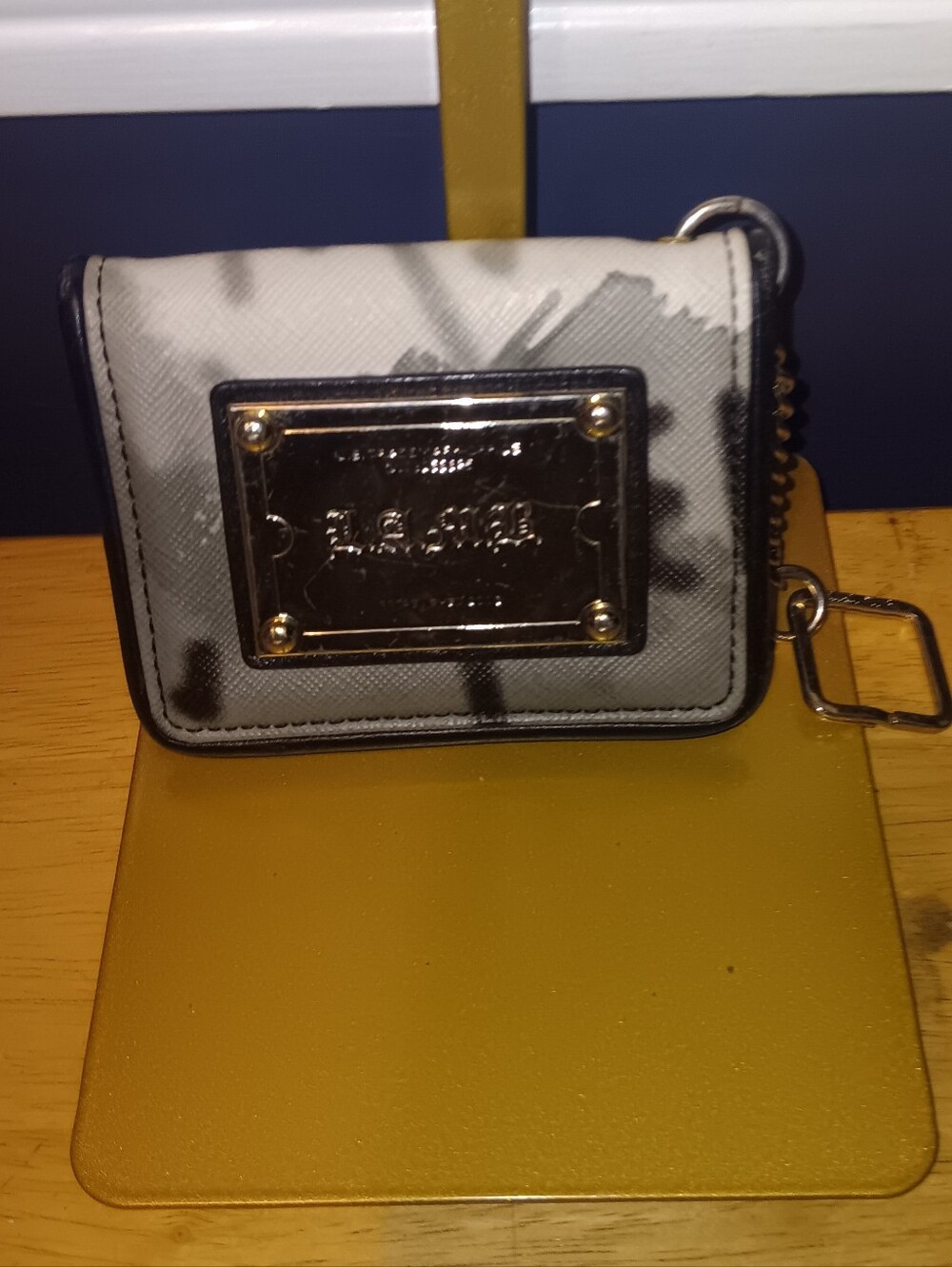 L.A.M.B. Vintage Black and White Mini Wallet with Gold Plaque